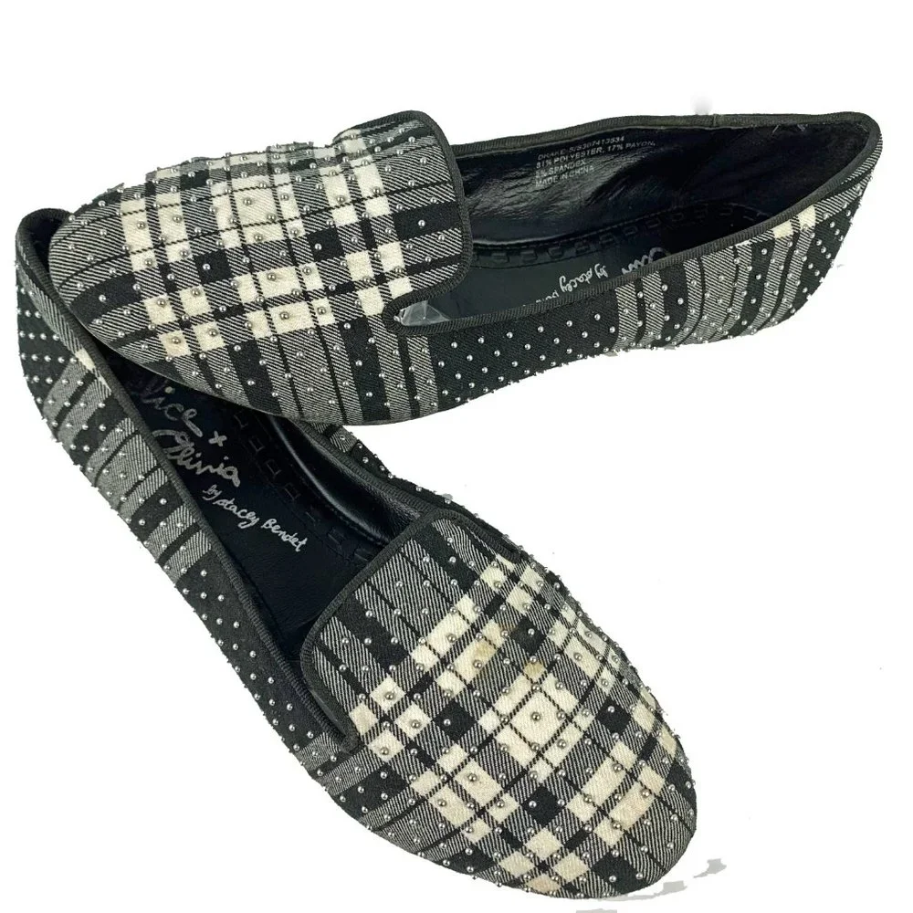 ALICE + OLIVIA by Stacey Benet Drake‎ Plaid Studded Flats